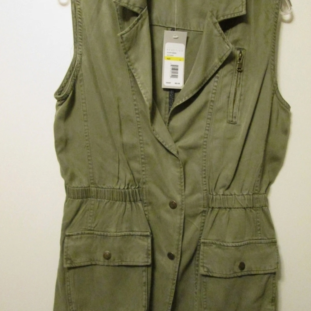 Kenneth Cole MED Army Reaction GREEN Utility Vest Light  Layer Cinch Waist